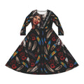 Feather & Red Handprint Long-Sleeve Dance Dress — Tribal-Inspired MMIW Statement