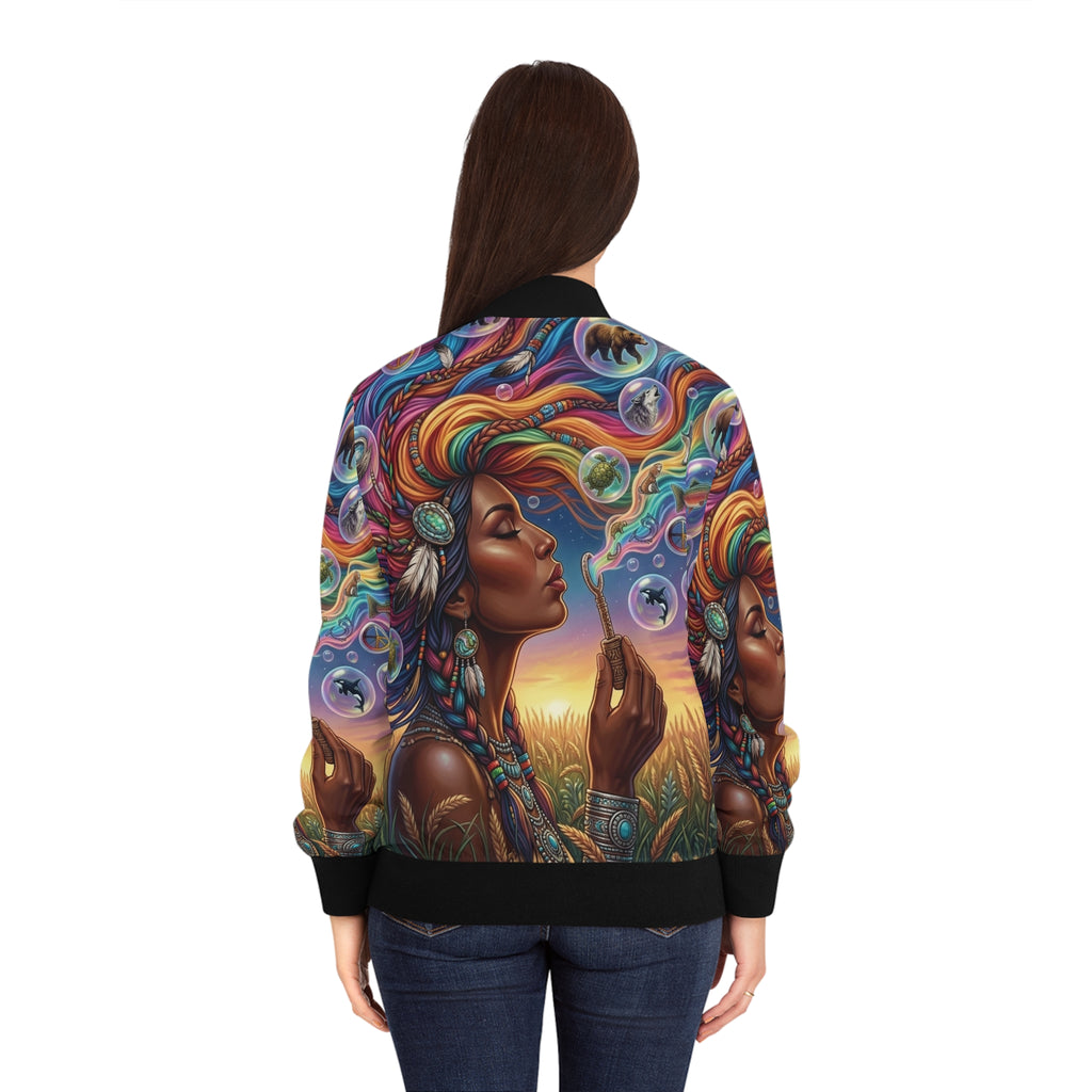 Native Women Spreading Seeds Of Knowledge Women's Bomber Jacket (AOP)
