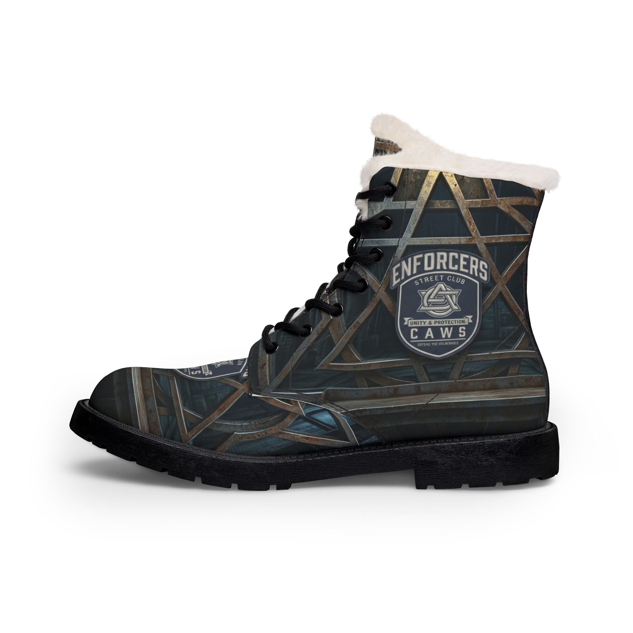 Enforcers CAWS Men's Fur-Lined Leather Boots — 'Enforcers' Rugged Winter Work Boots