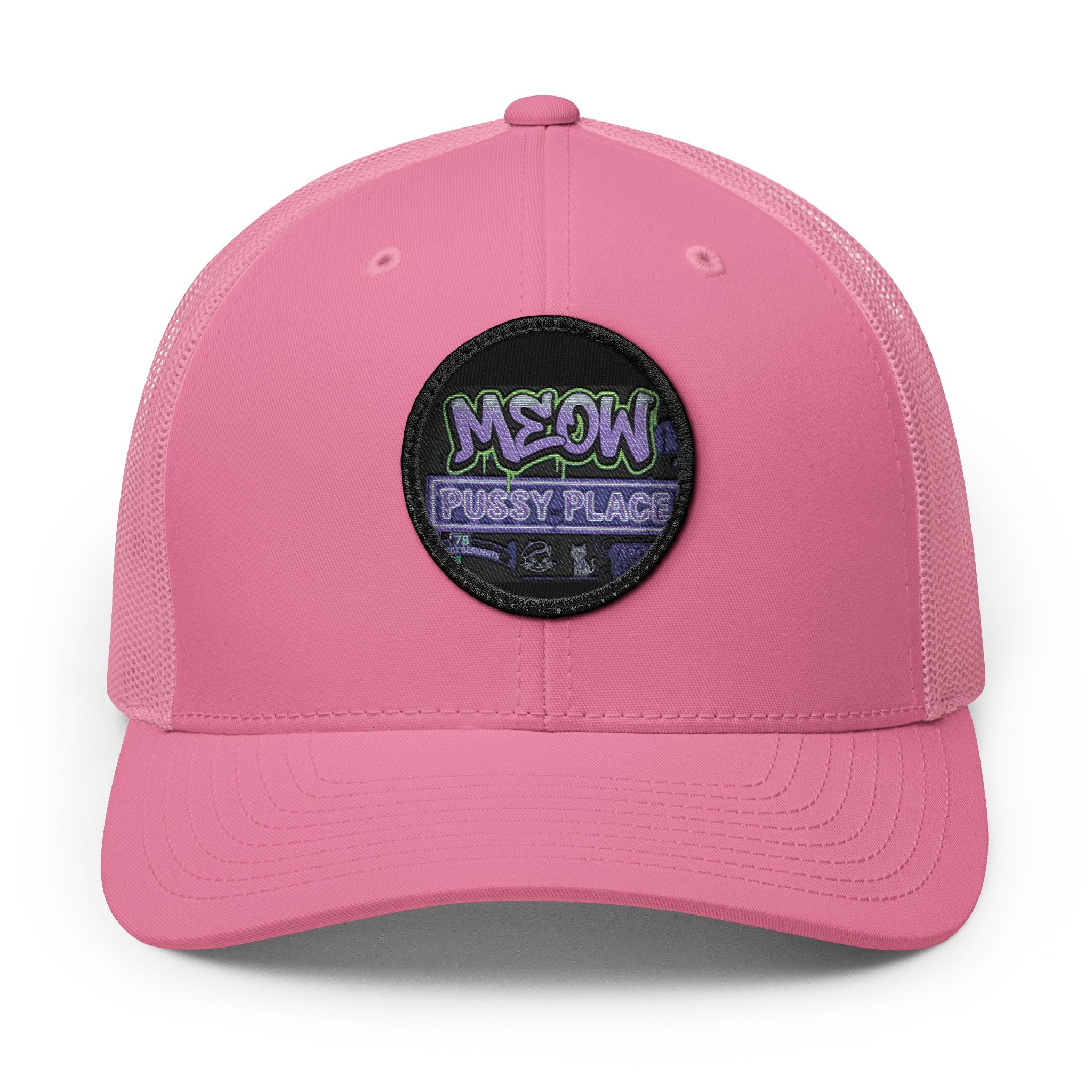 Retro 'MEOW' Embroidered Trucker Cap — Vintage Cat Patch Snapback