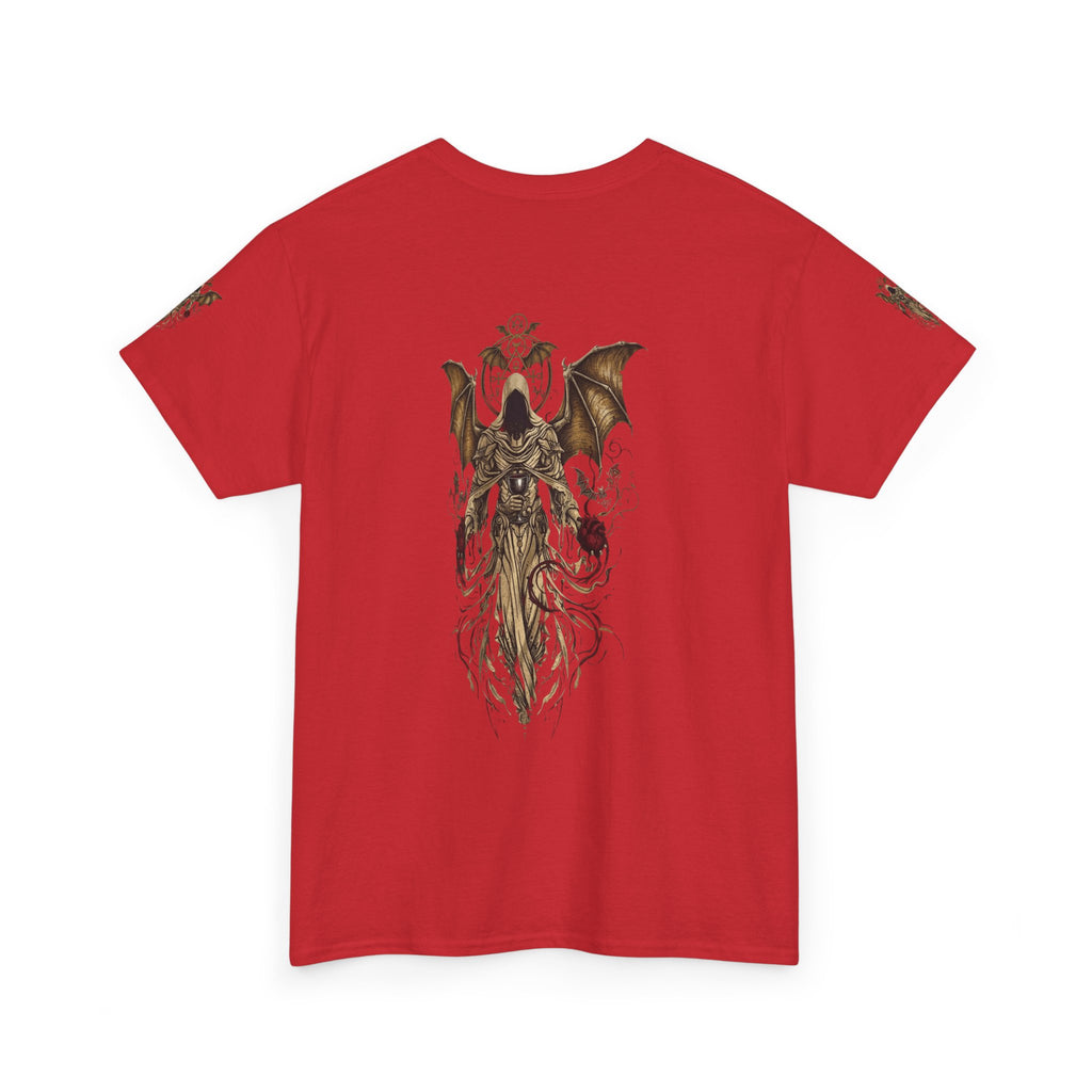 Dark Gothic Angel Tee — Hooded Angel Wings IllustrationEmber Spirit Apparel