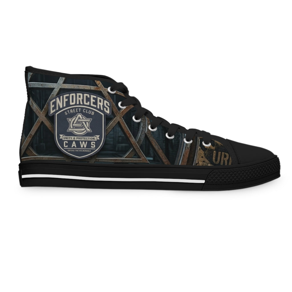 Enforcers CAWS - Women's High Top Sneakers — Industrial Metal Framework Print