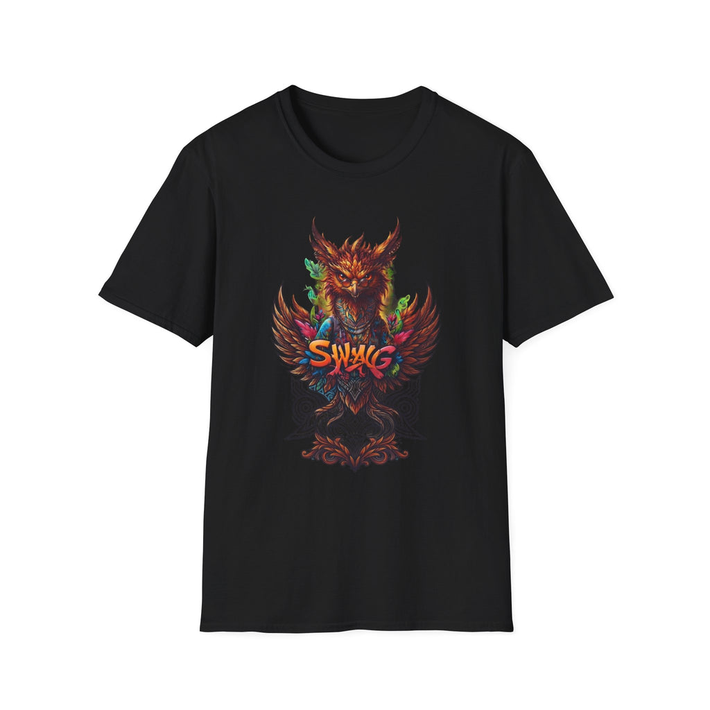 Phoenix Mythic Graphic Tee — Colorful Fantasy Bird Design with “SWAG” Text