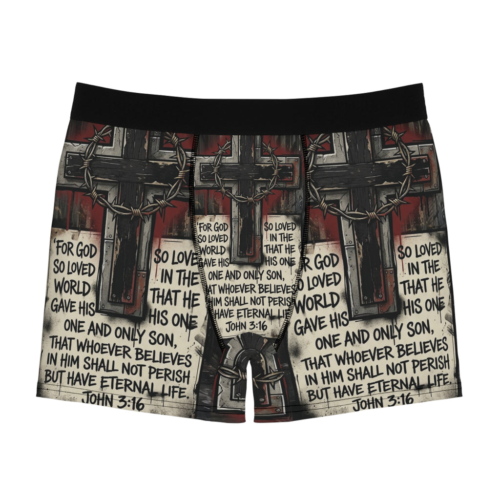 Christian Cross Boxer Briefs — John 3:16 Scripture Print