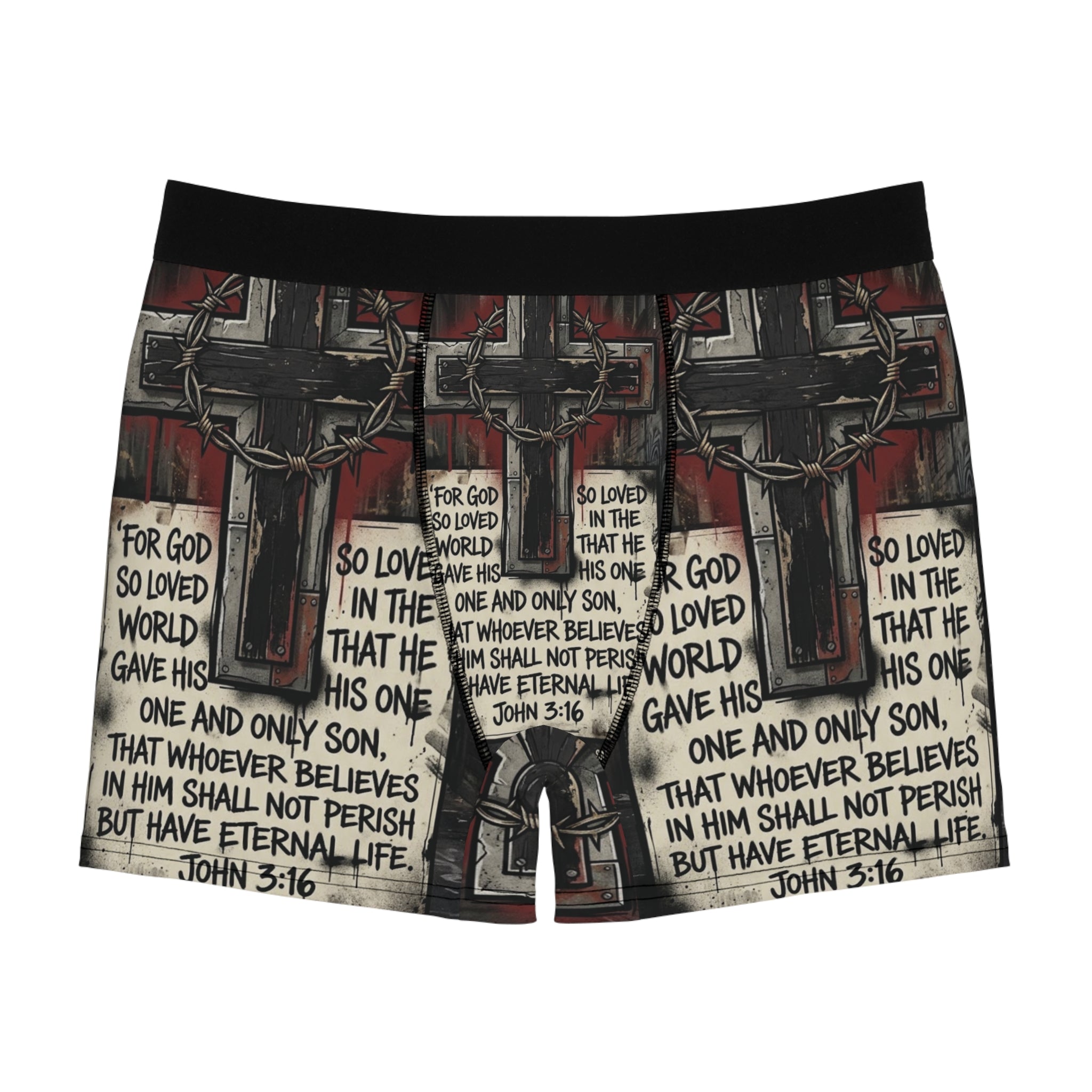 Christian Cross Boxer Briefs — John 3:16 Scripture Print