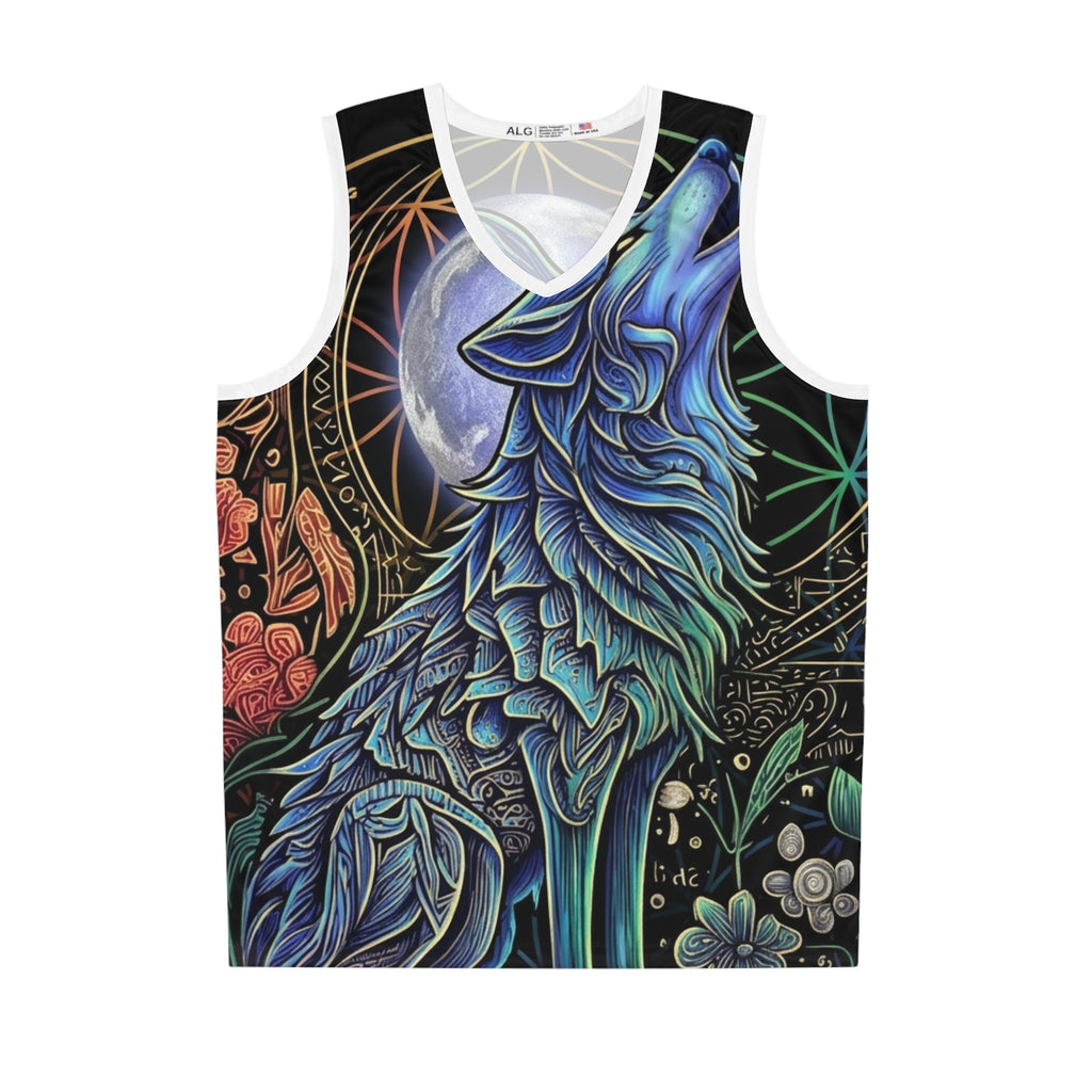 Wolf basketball jersey back view – bold moon graphic all-over print streetwear tank