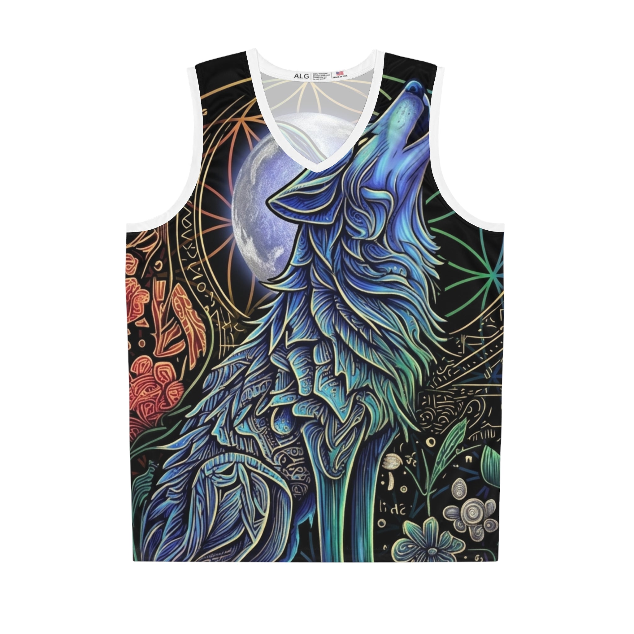 Wolf basketball jersey back view – bold moon graphic all-over print streetwear tank
