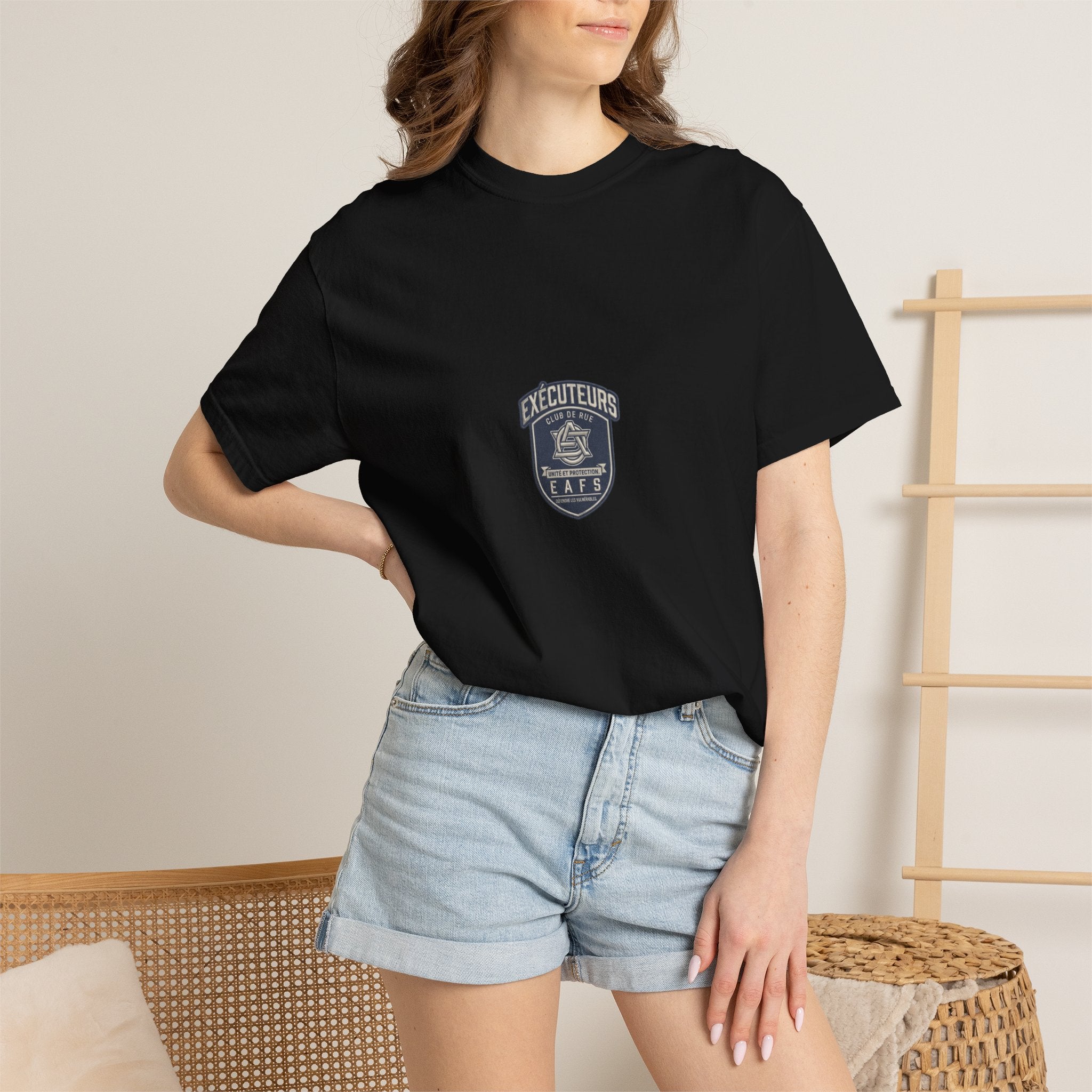 Support Tee Street Club Enforcers Tee — CAW (Children Animals Women) Protection Crest T-Shirt (French)