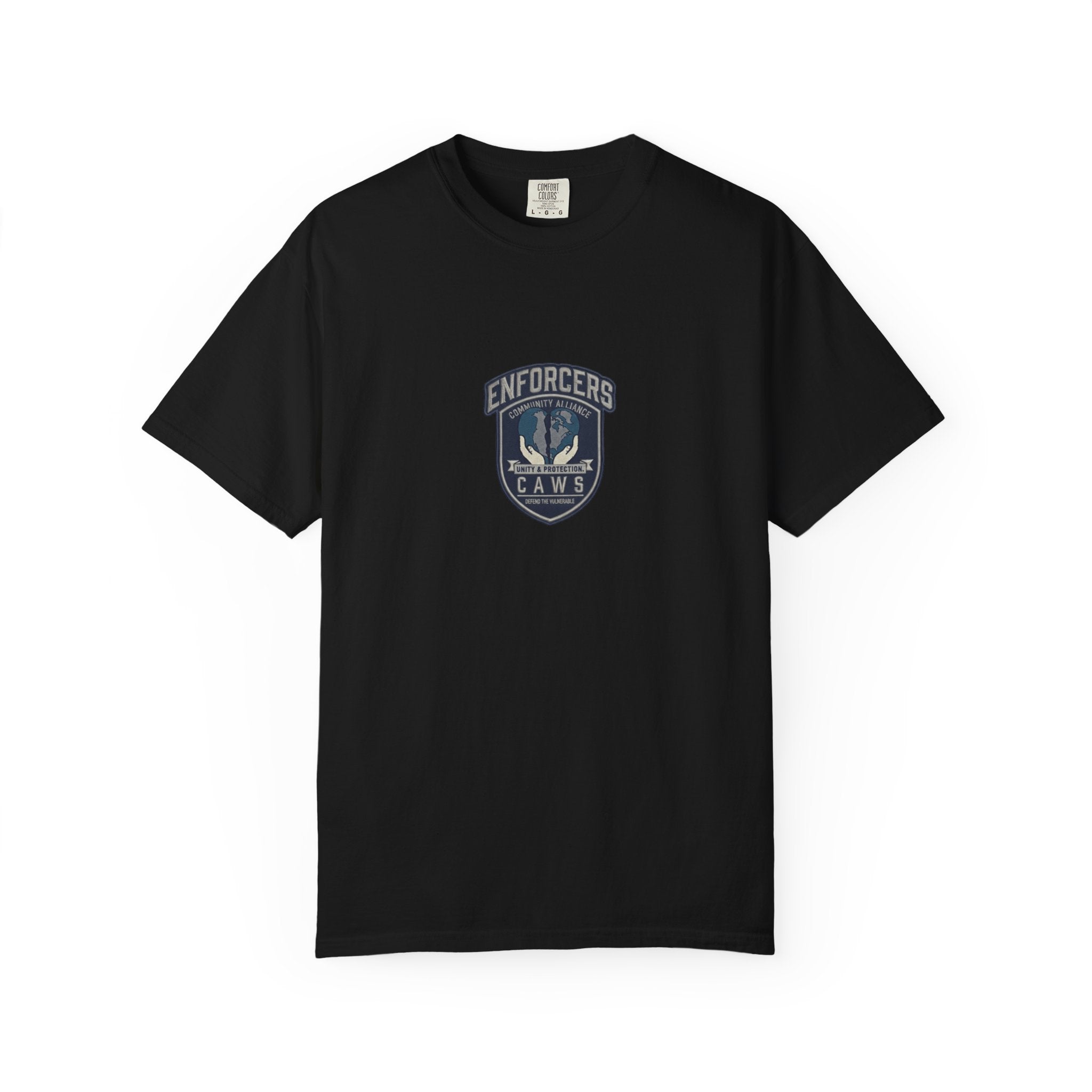 Support Tee Community Alliance CAWS Tee — CAW (Children Animals Women) Protection Crest T-Shirt