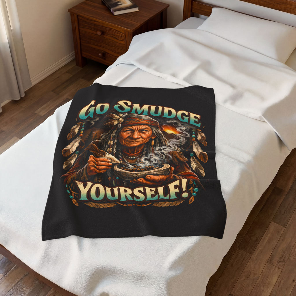 Smudge Yourself Velveteen Plush Blanket — Native Healer Design, Spiritual Cleansing Throw