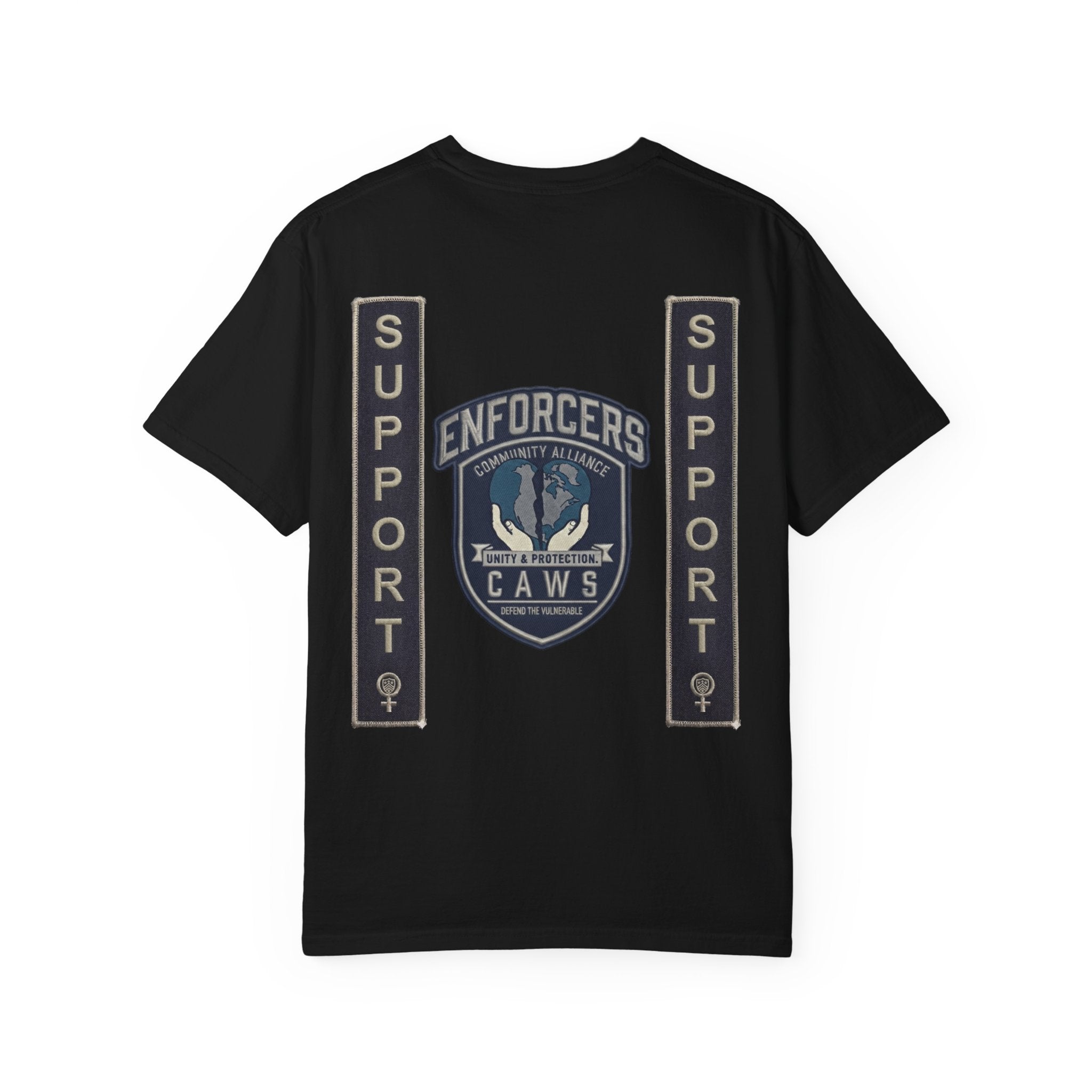 Support Tee Community Alliance CAWS Tee — CAW (Children Animals Women) Protection Crest T-Shirt
