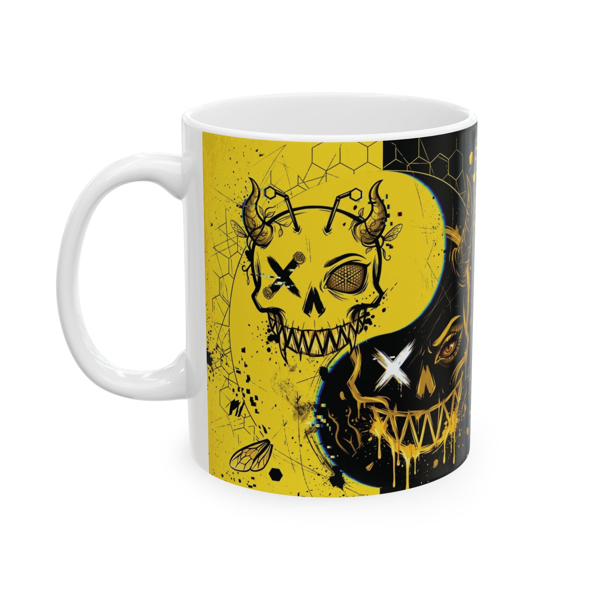Ying Yang Black & Yellow Skull    - Keep Teaching & Walking The Red Road - Ceramic Mug, (11oz, 15oz)