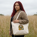 Boho Peace & Smile Canvas Tote — Zippered Eco Shopper with Rainbow & Yin Yang Design