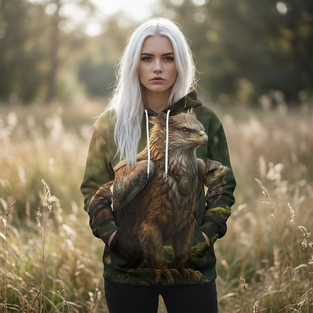 Griffin Forest Art Hoodie — Majestic Mythical Creature All-Over Print
