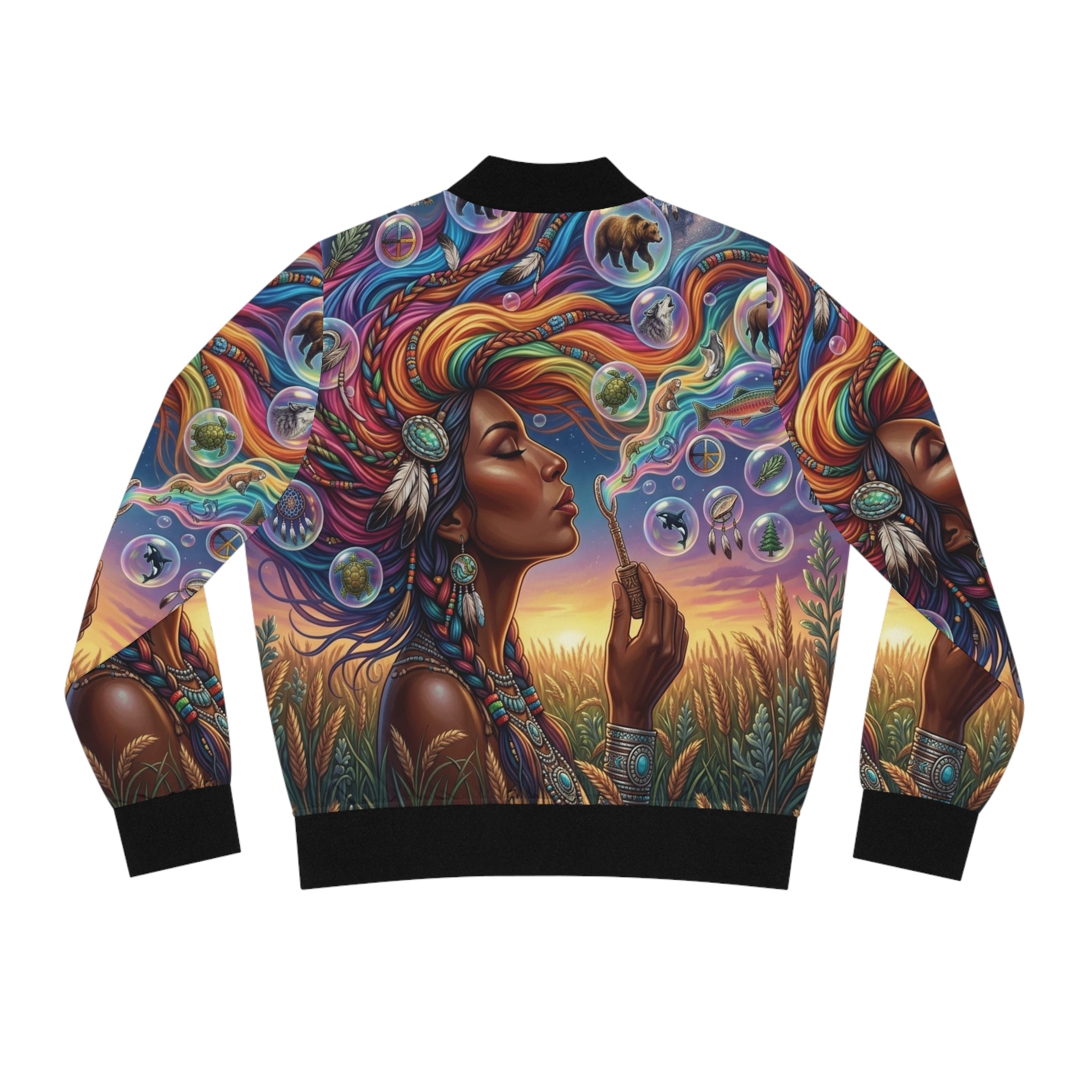 Native Women Spreading Seeds Of Knowledge Women's Bomber Jacket (AOP)