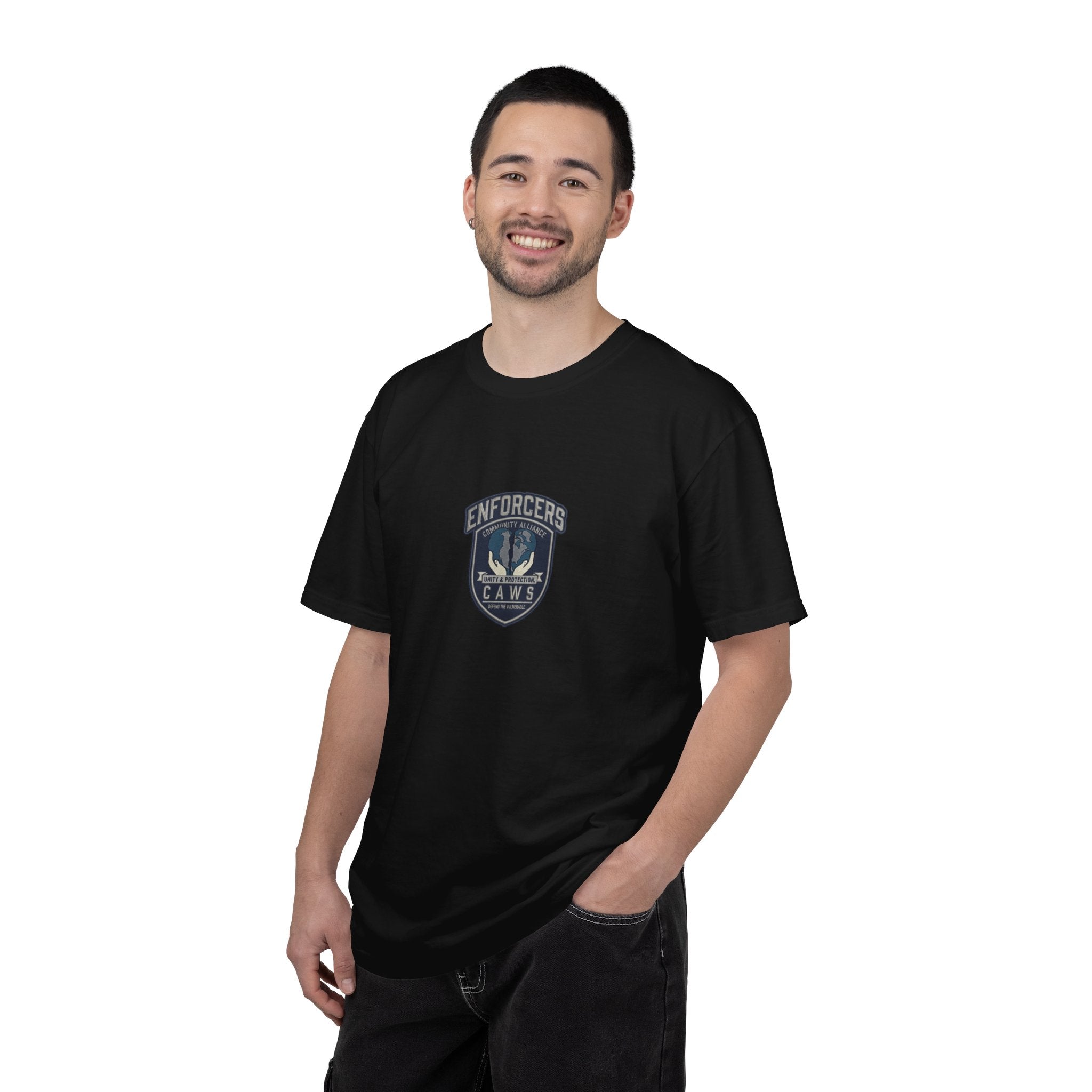 Support Tee Community Alliance CAWS Tee — CAW (Children Animals Women) Protection Crest T-Shirt