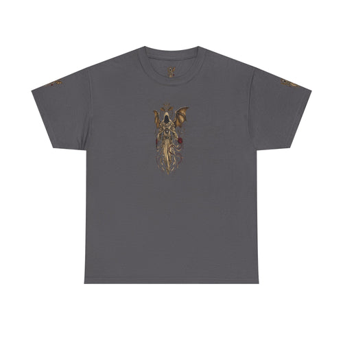 Dark Gothic Angel Tee — Hooded Angel Wings IllustrationEmber Spirit Apparel