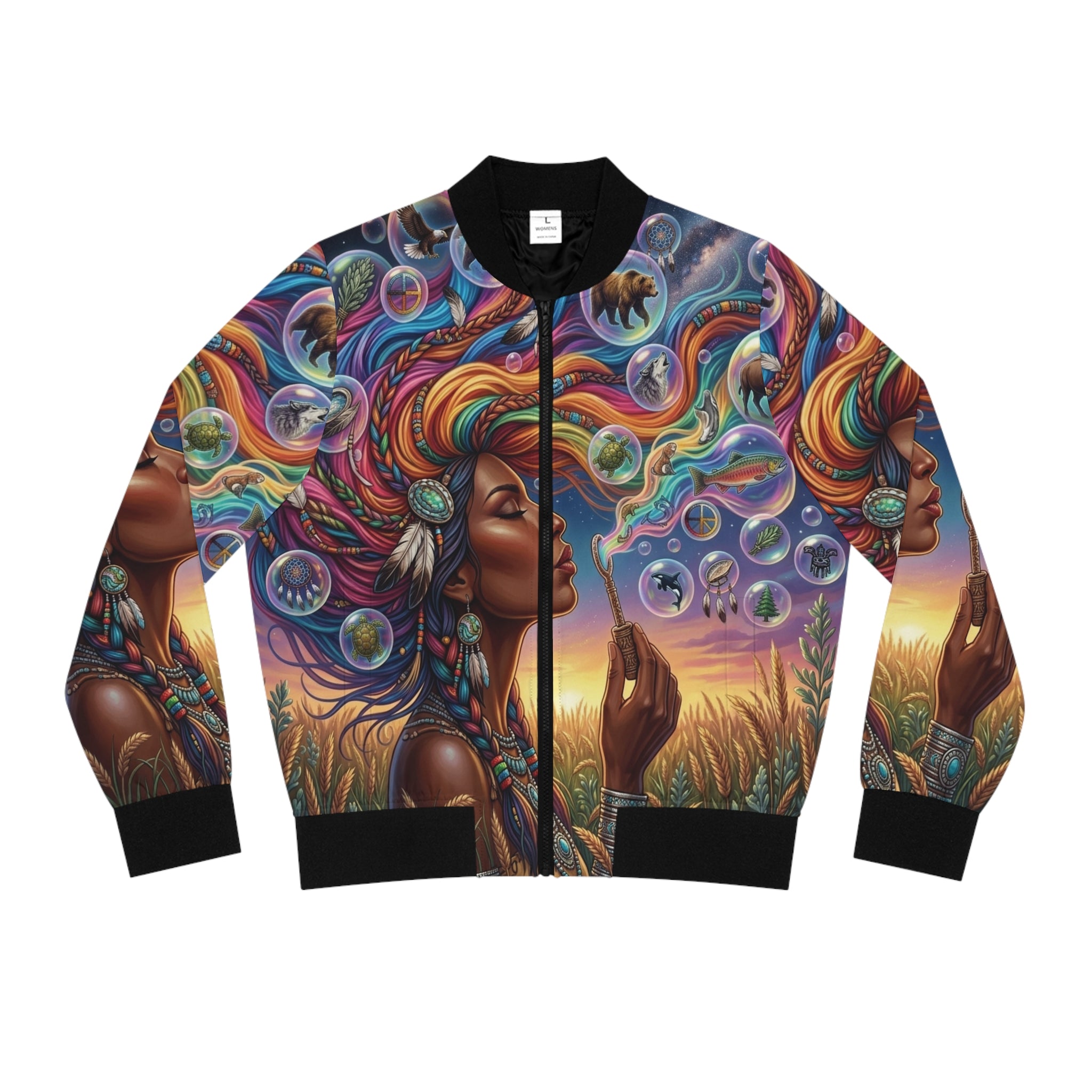 Native Women Spreading Seeds Of Knowledge Women's Bomber Jacket (AOP)
