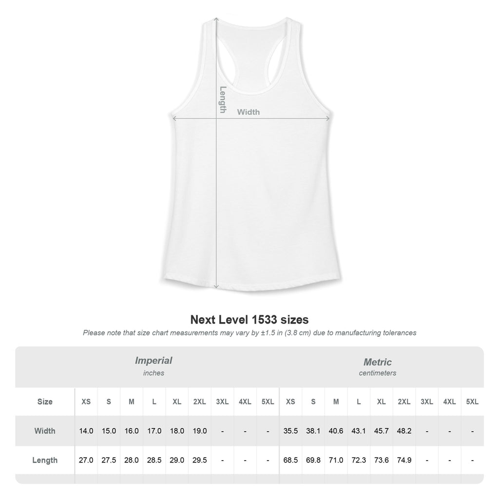 Pride Racerback Tank Front bsize chart