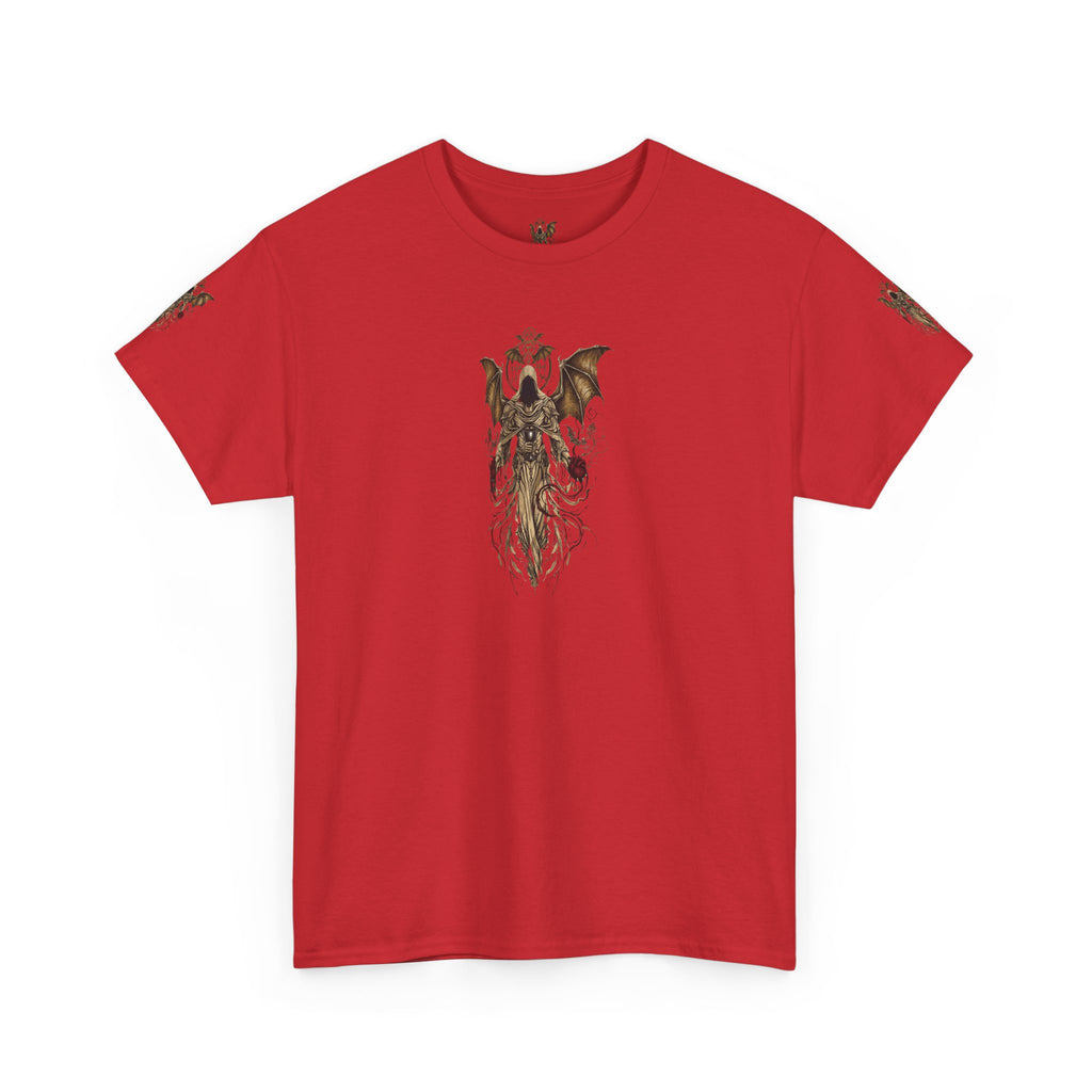 Dark Gothic Angel Tee — Hooded Angel Wings IllustrationEmber Spirit Apparel