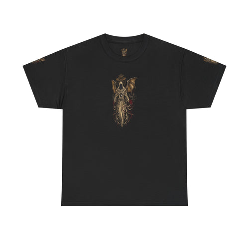 Dark Gothic Angel Tee — Hooded Angel Wings IllustrationEmber Spirit Apparel