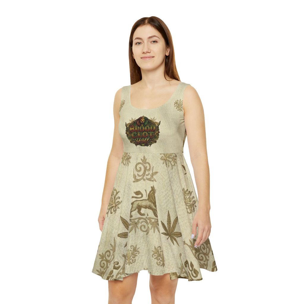 Rastafari Lion Skater Dress — Vintage Cannabis Leaf Pattern