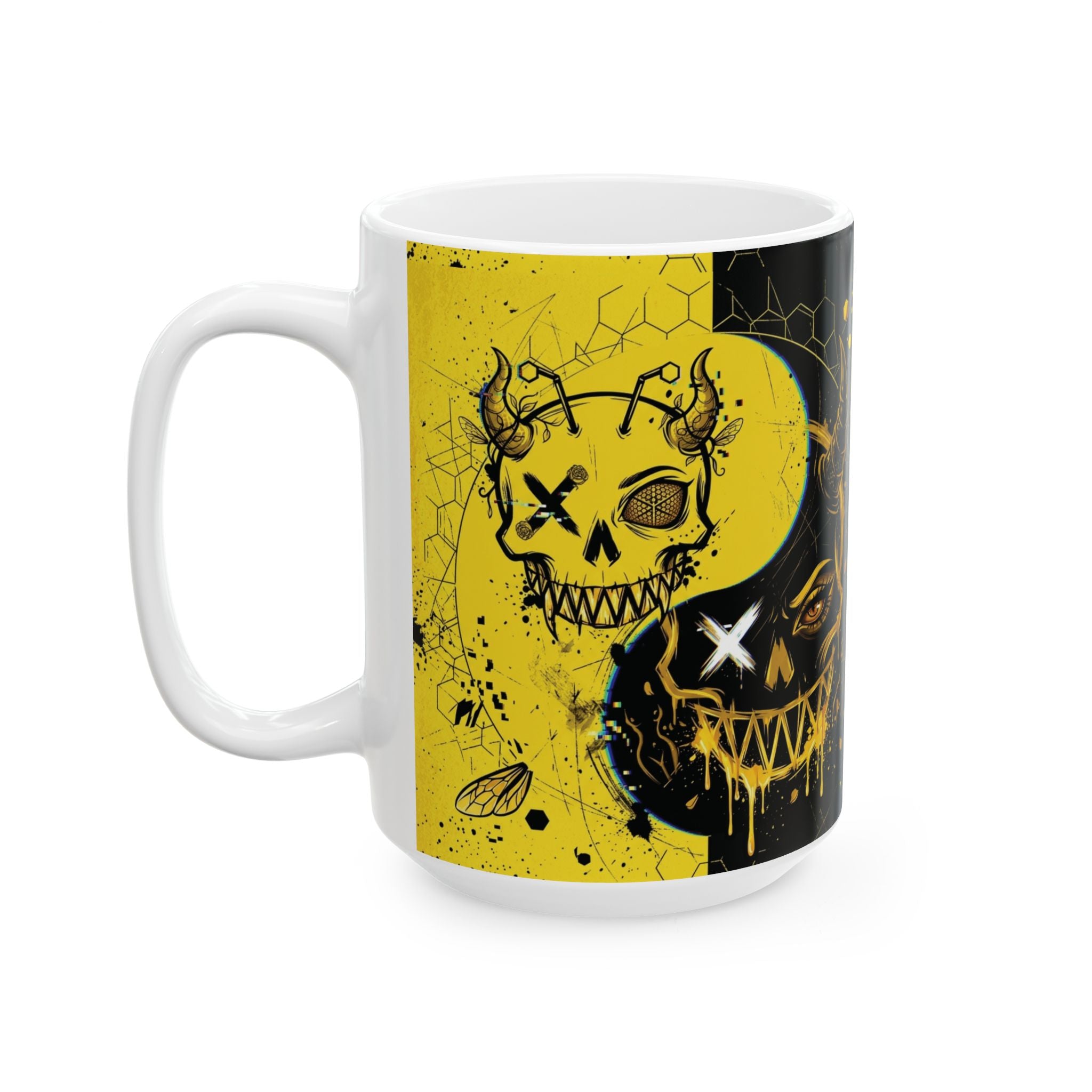 Ying Yang Black & Yellow Skull    - Keep Teaching & Walking The Red Road - Ceramic Mug, (11oz, 15oz)