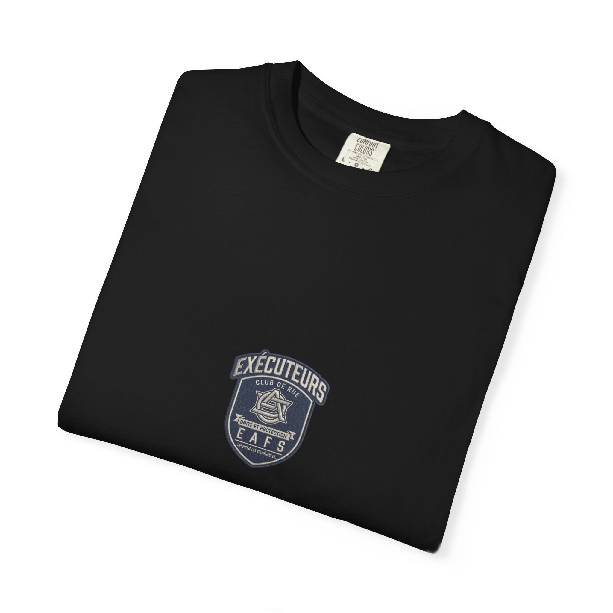 Support Tee Street Club Enforcers Tee — CAW (Children Animals Women) Protection Crest T-Shirt (French)