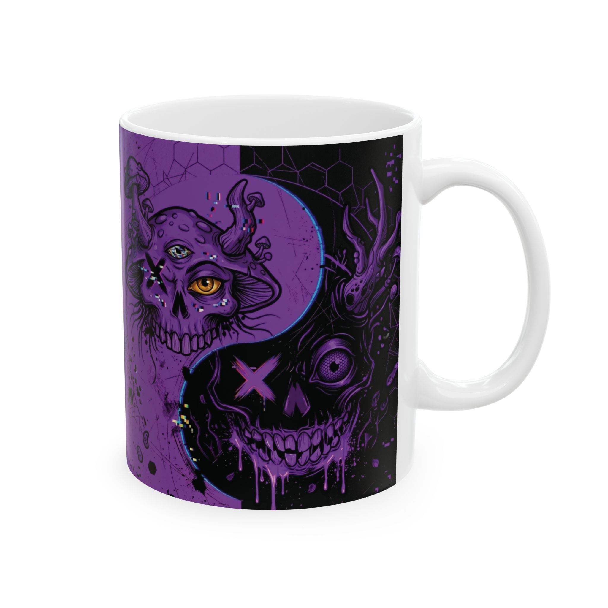 Ying Yang Purple Mushroom   - Keep Teaching & Walking The Red Road - Ceramic Mug, (11oz, 15oz)