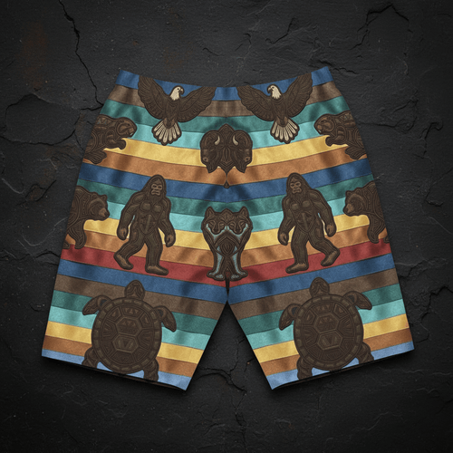 7 Grandfather Teachings Board Shorts — Ribbon Teachings Swim TrunksEmber Spirit Apparel