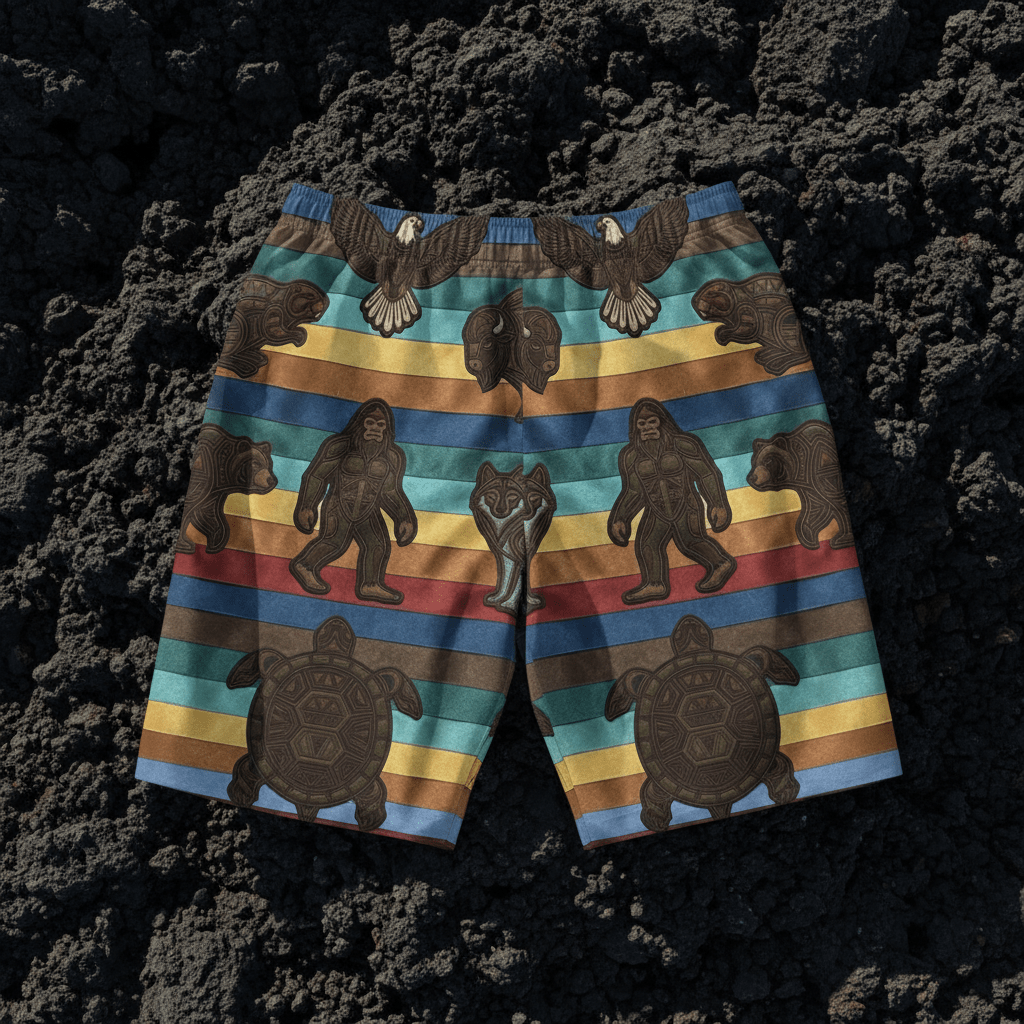7 Grandfather Teachings Board Shorts — Ribbon Teachings Swim TrunksEmber Spirit Apparel