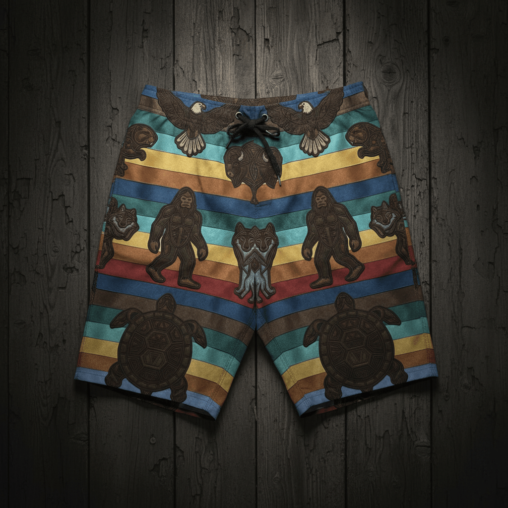 7 Grandfather Teachings Board Shorts — Ribbon Teachings Swim TrunksEmber Spirit Apparel