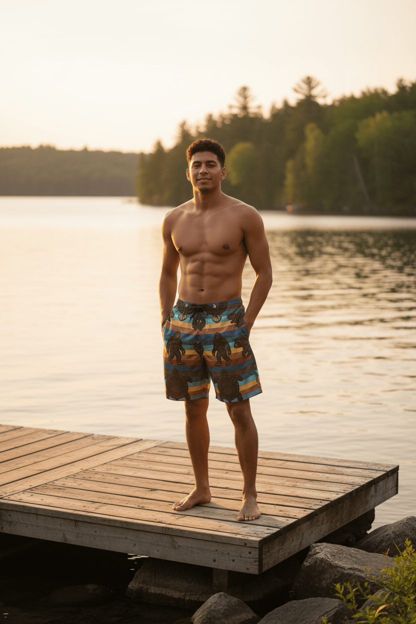 7 Grandfather Teachings Board Shorts — Ribbon Teachings Swim TrunksEmber Spirit Apparel