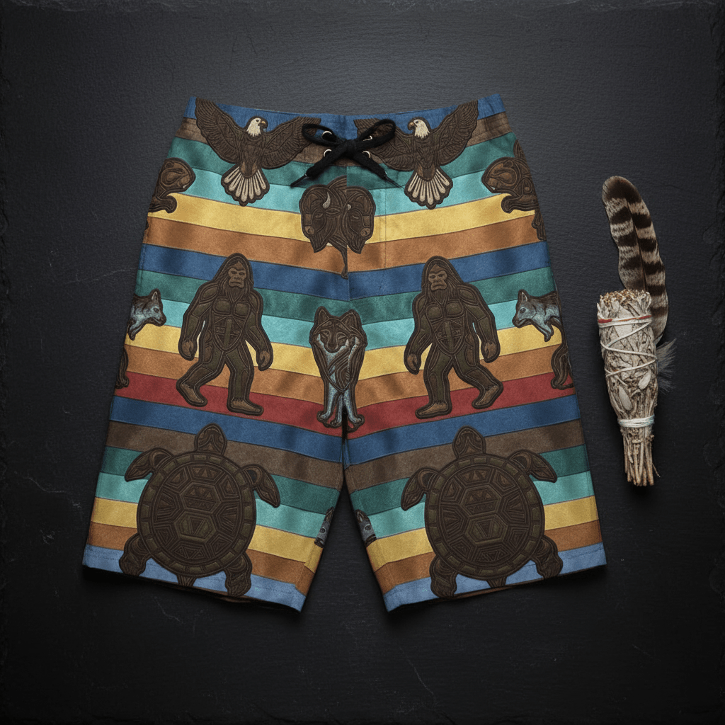 7 Grandfather Teachings Board Shorts — Ribbon Teachings Swim TrunksEmber Spirit Apparel