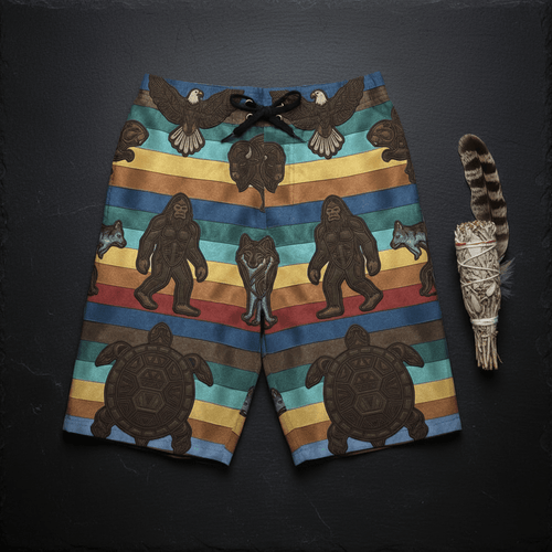 7 Grandfather Teachings Board Shorts — Ribbon Teachings Swim TrunksEmber Spirit Apparel