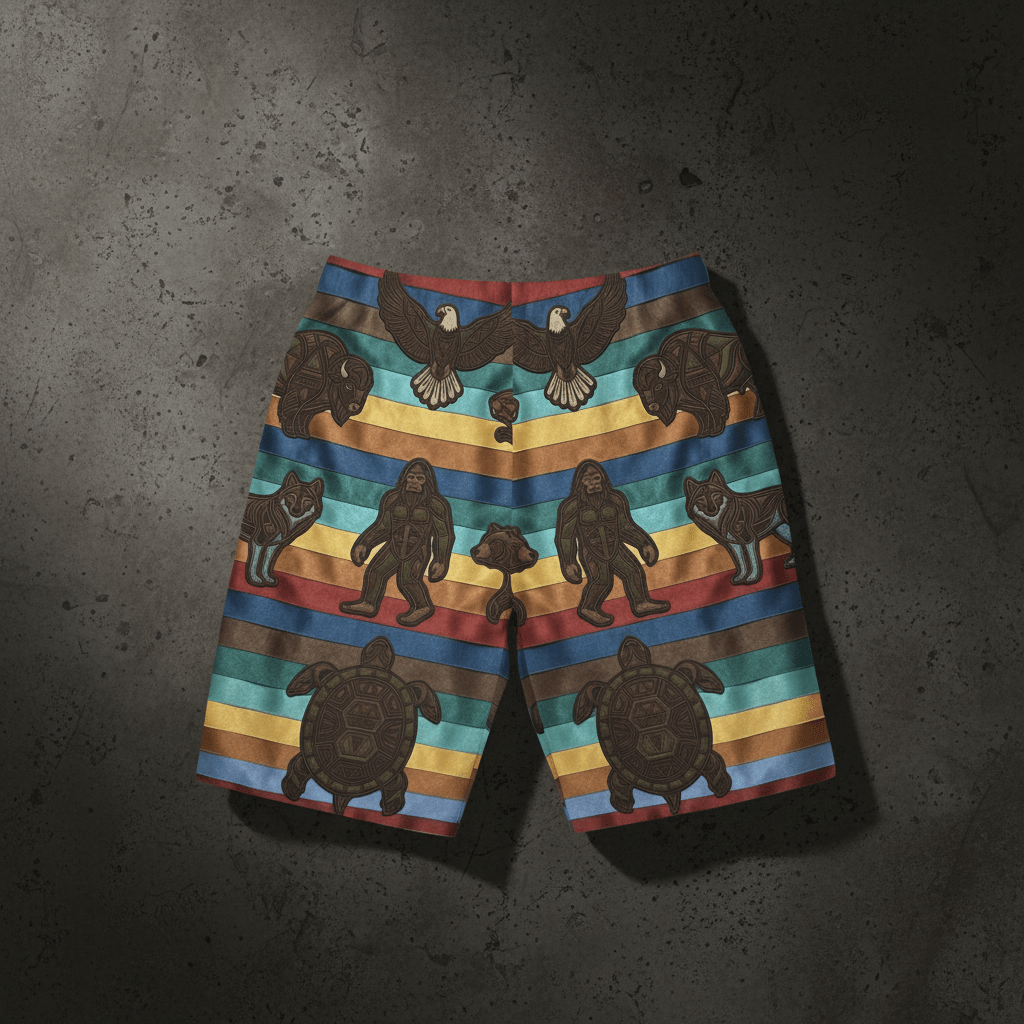 7 Grandfather Teachings Board Shorts — Ribbon Teachings Swim TrunksEmber Spirit Apparel