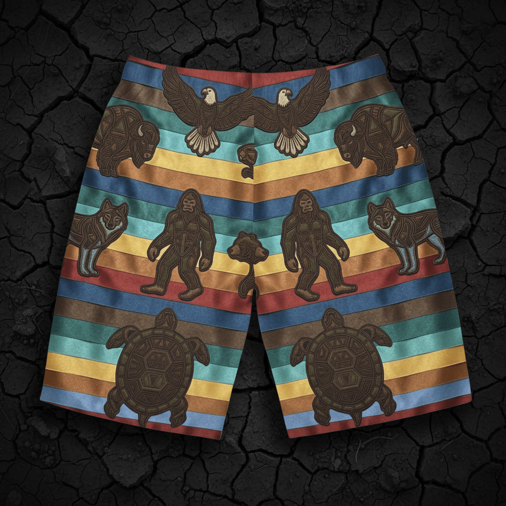 7 Grandfather Teachings Board Shorts — Ribbon Teachings Swim TrunksEmber Spirit Apparel