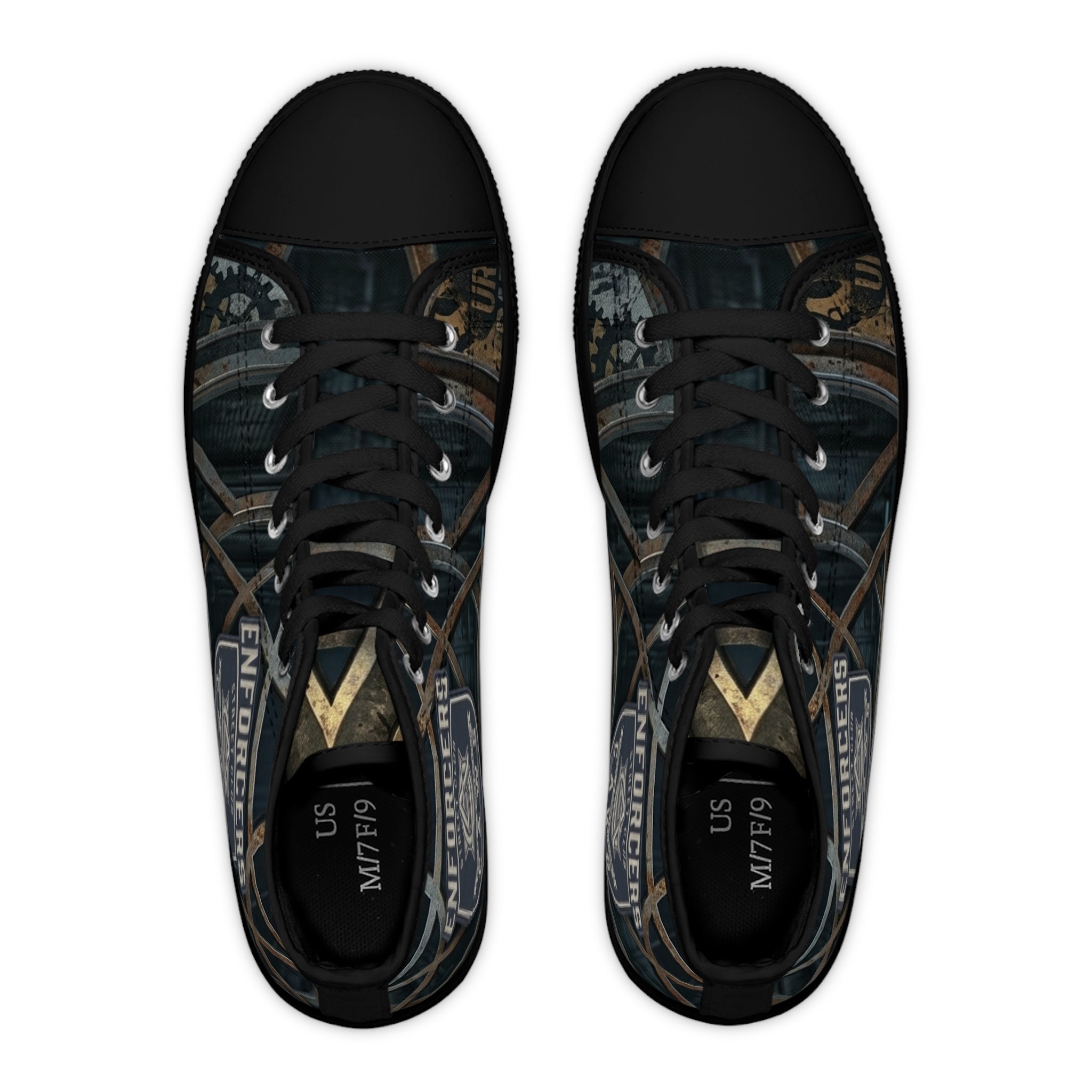 Enforcers CAWS - Women's High Top Sneakers — Industrial Metal Framework Print