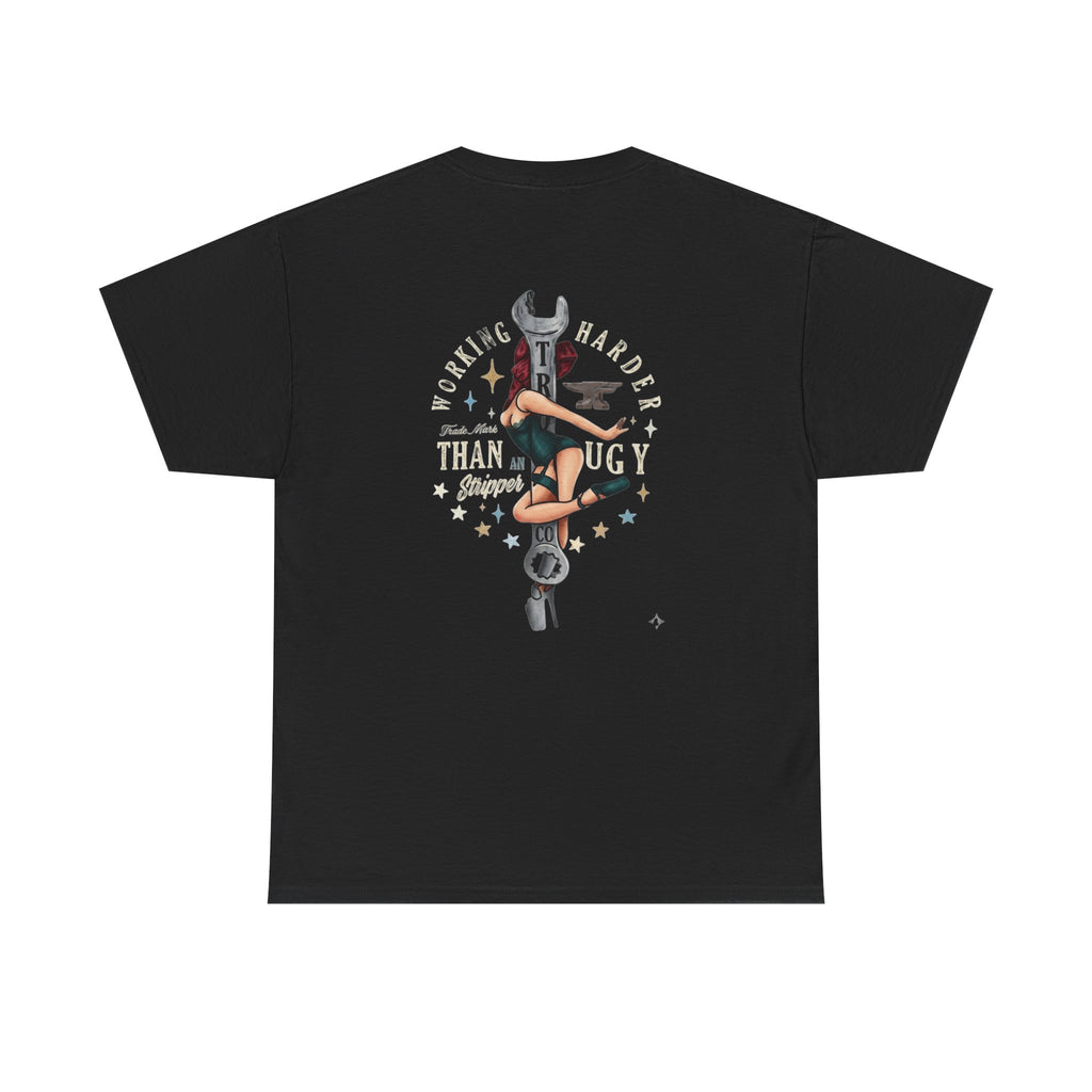 Mechanic Pinup T‑Shirt — 'Working Harder ' Vintage Wrench Design