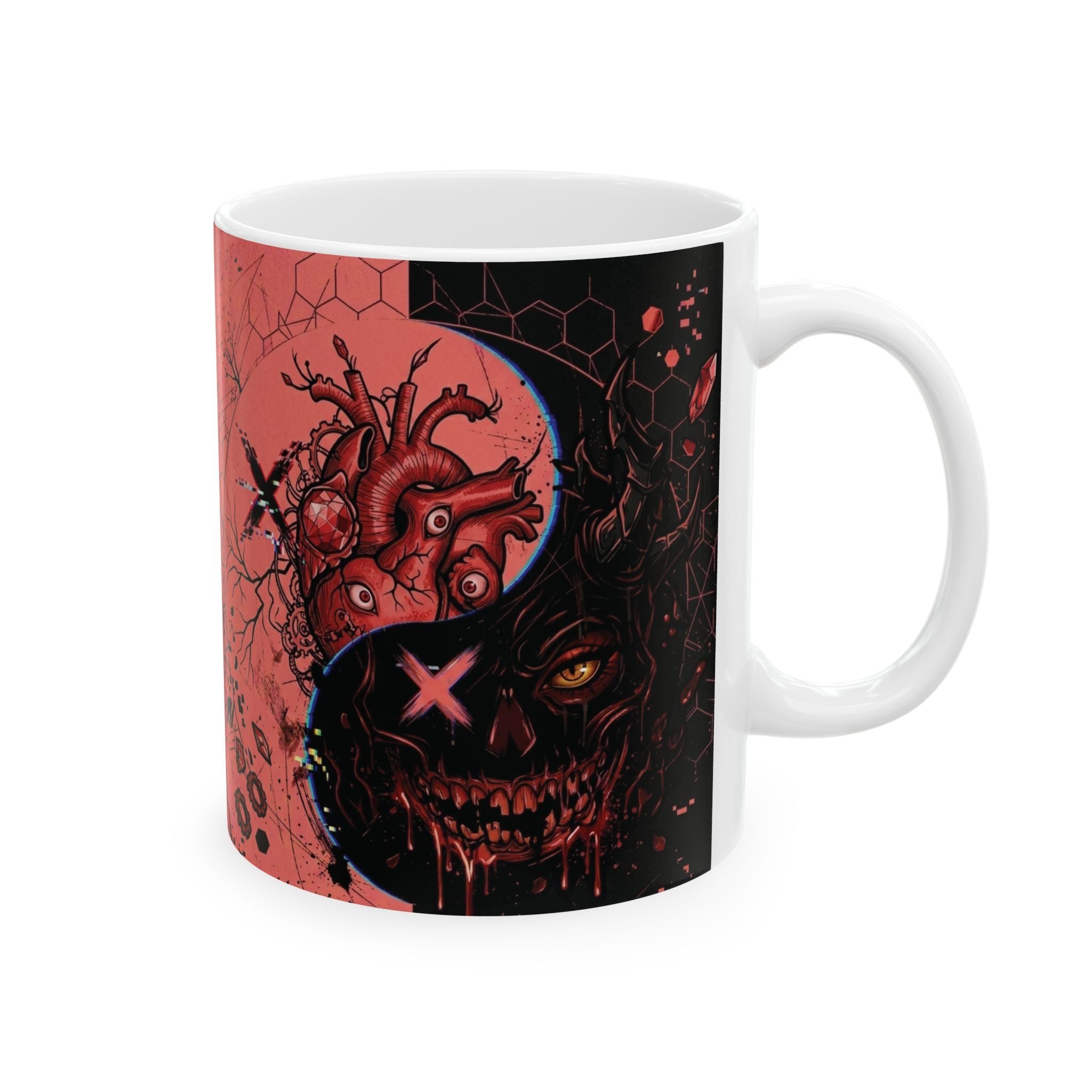 Ying Yang Red Heart   - Keep Teaching & Walking The Red Road - Ceramic Mug, (11oz, 15oz)