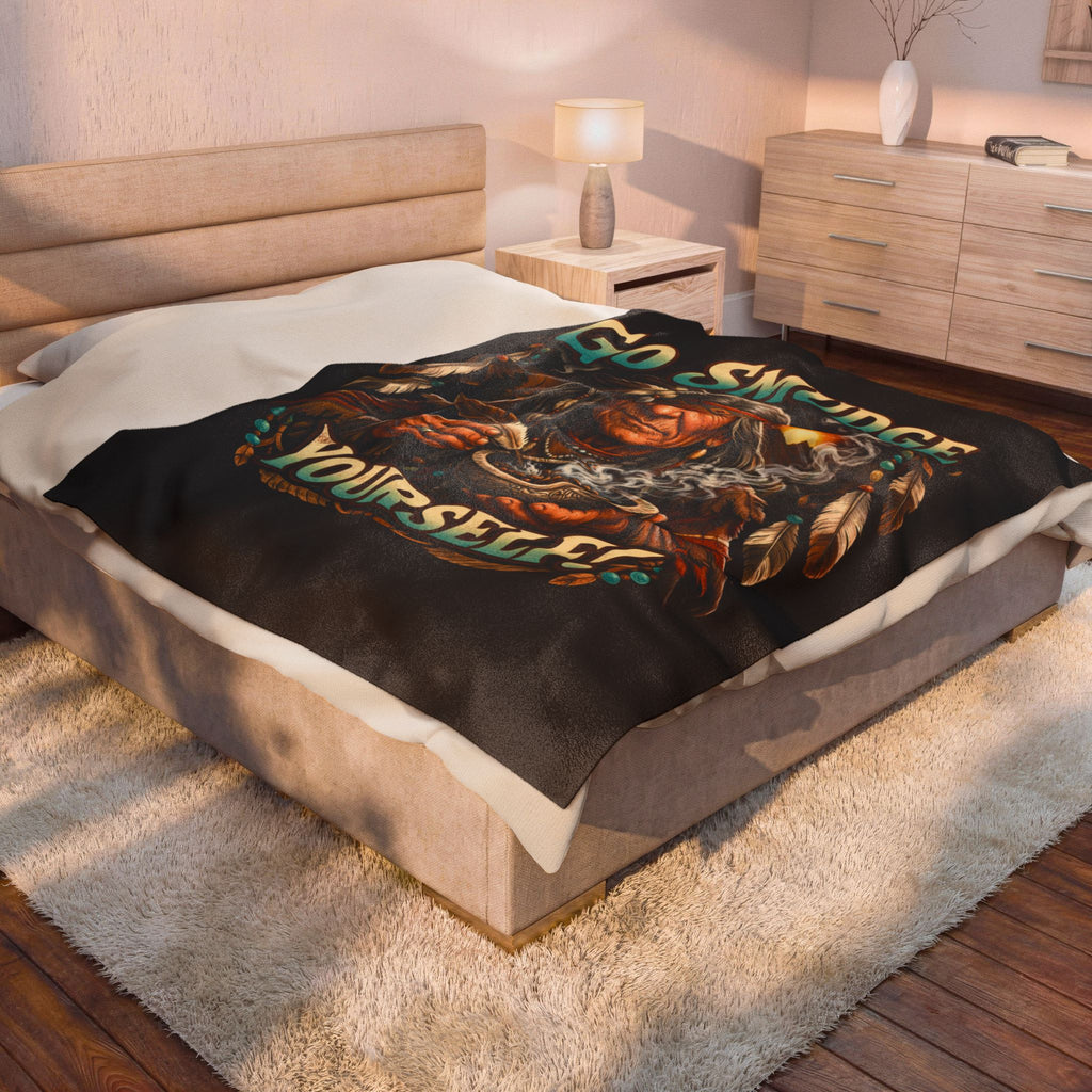 Smudge Yourself Velveteen Plush Blanket — Native Healer Design, Spiritual Cleansing Throw