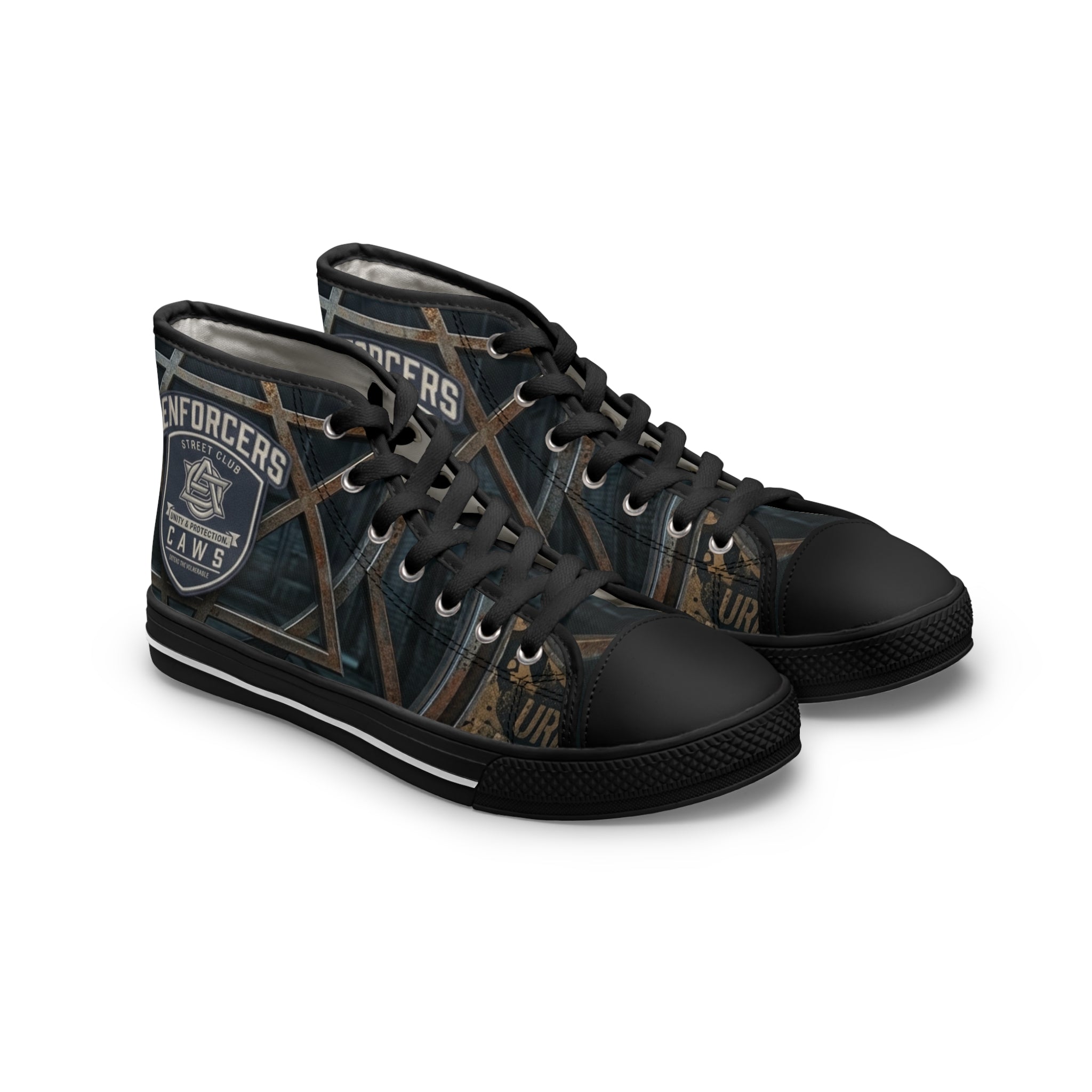 Enforcers CAWS - Women's High Top Sneakers — Industrial Metal Framework Print