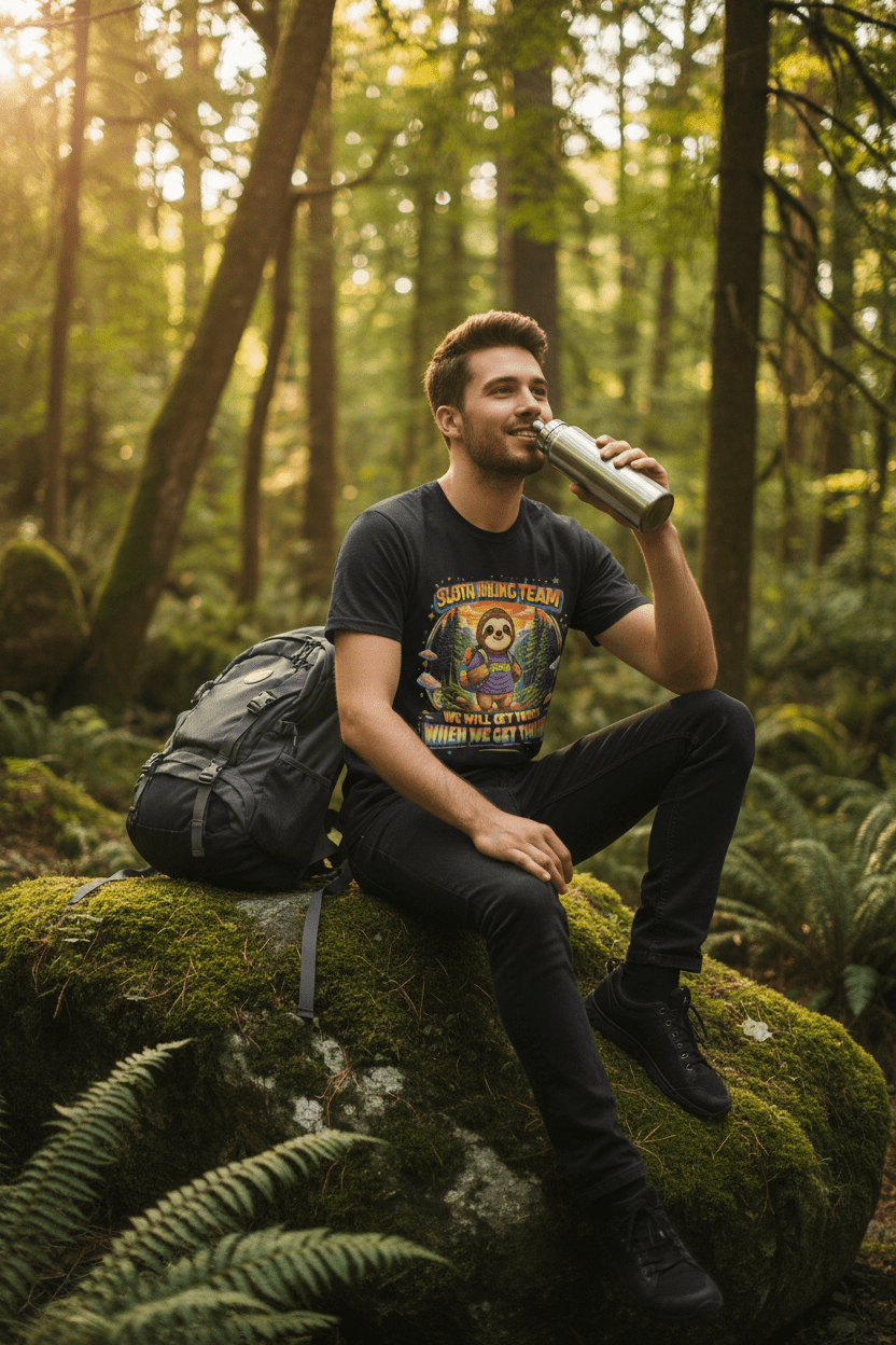 90s Retro Sloth Hiking T-Shirt – Funny "Distracted by Everything" Vintage Outdoor TeeEmber Spirit Apparel