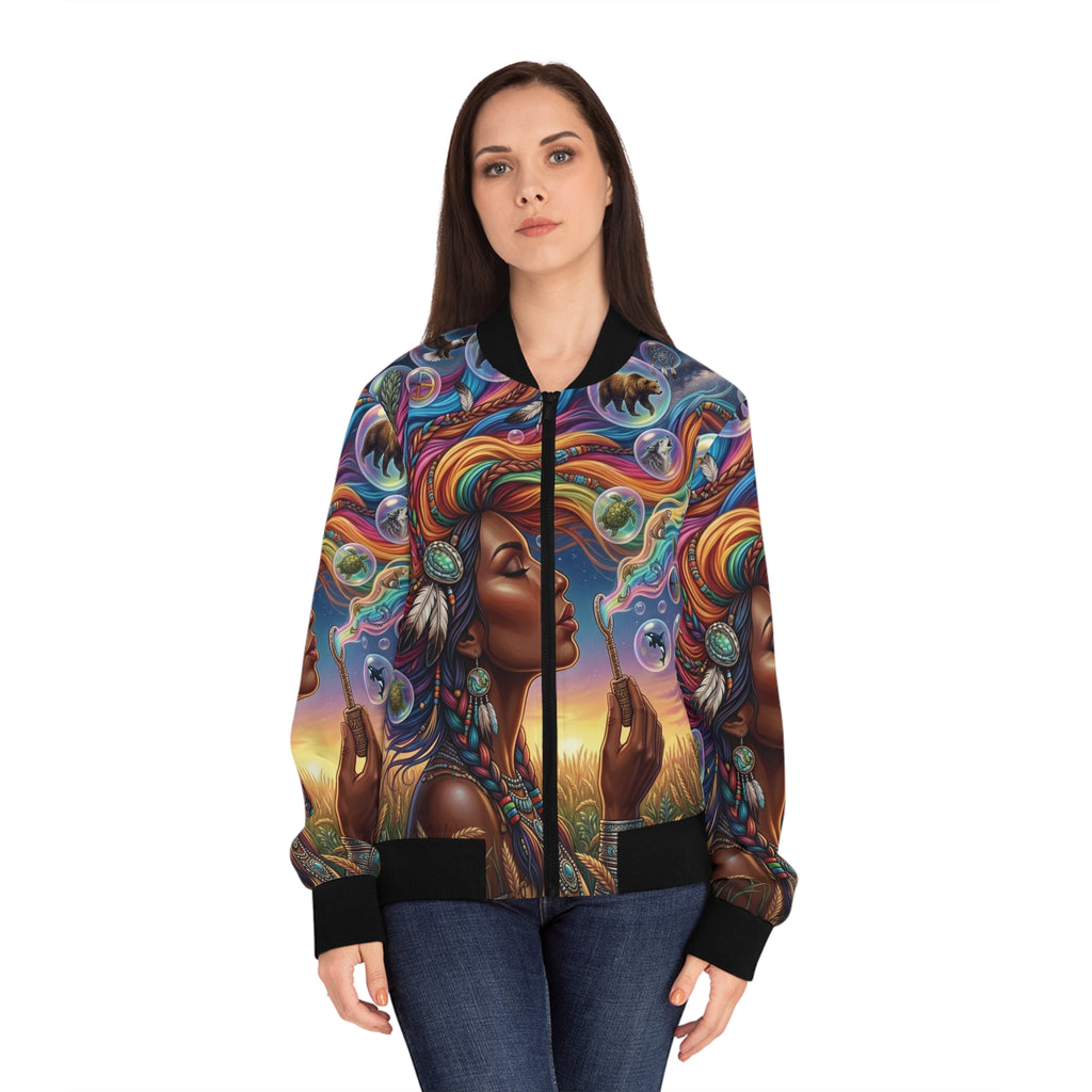 Native Women Spreading Seeds Of Knowledge Women's Bomber Jacket (AOP)