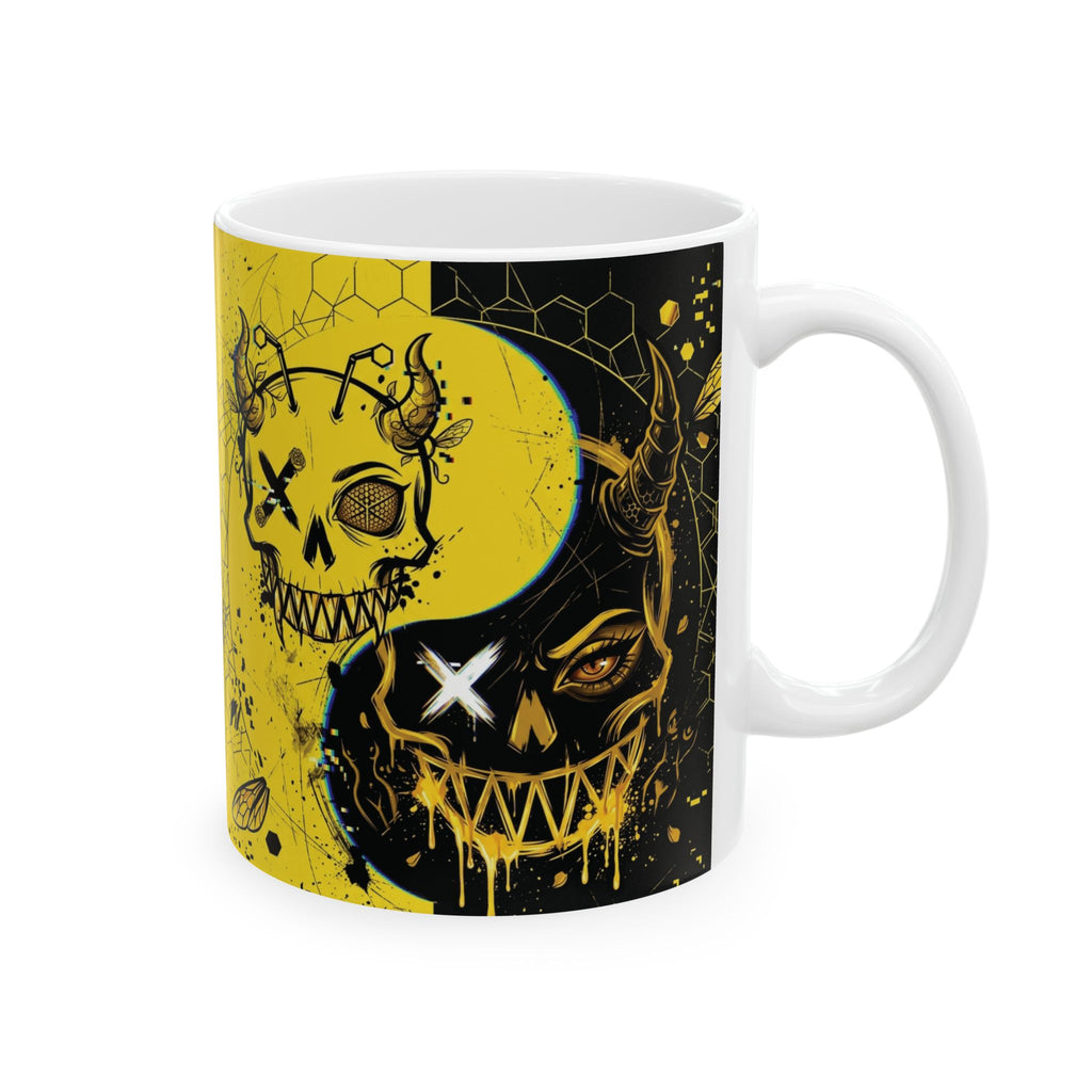 Ying Yang Black & Yellow Skull    - Keep Teaching & Walking The Red Road - Ceramic Mug, (11oz, 15oz)