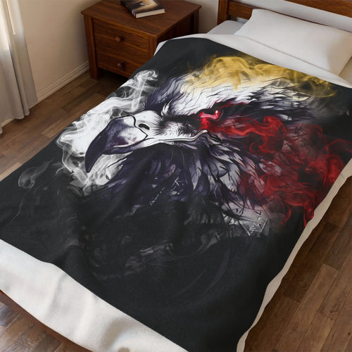 American Eagle Smoke Art Velveteen Plush Blanket — Patriotic Red White & Blue ThrowEmber Spirit Apparel