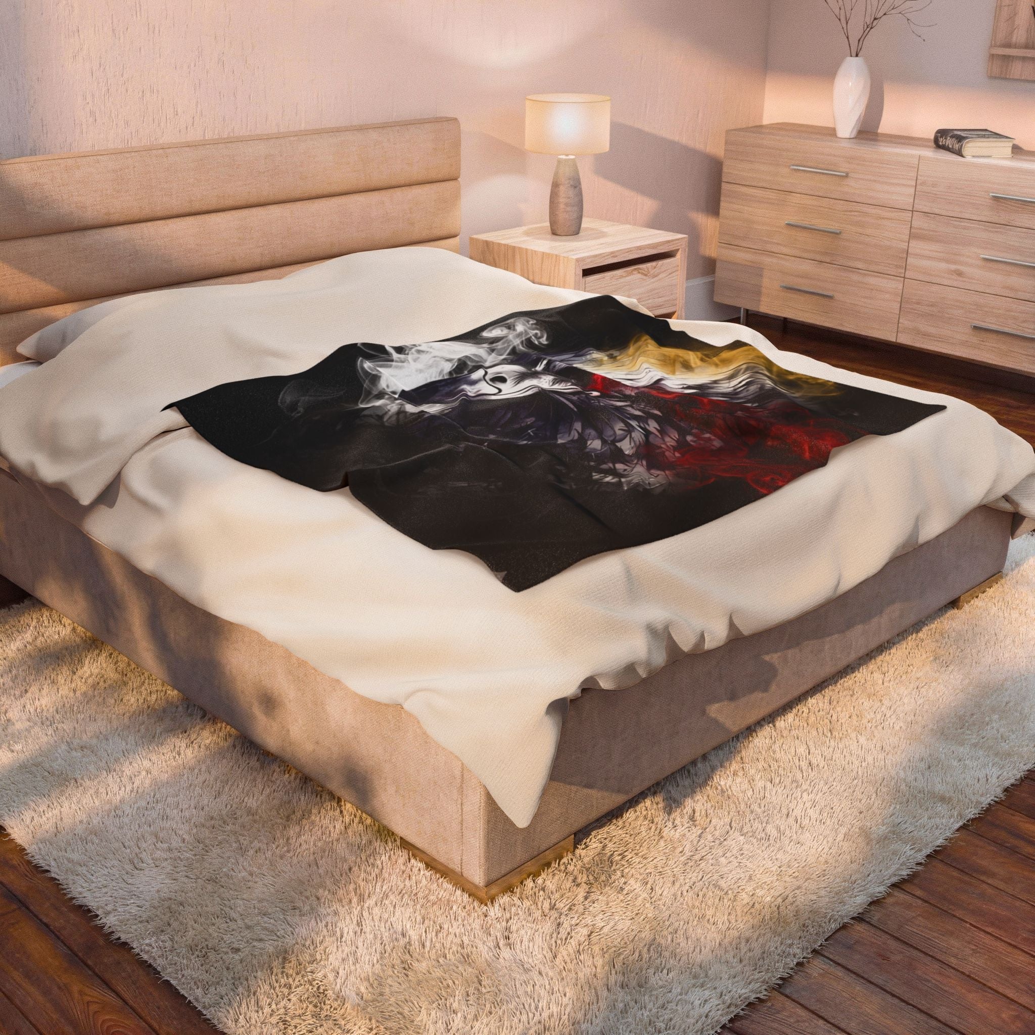 American Eagle Smoke Art Velveteen Plush Blanket — Patriotic Red White & Blue ThrowEmber Spirit Apparel