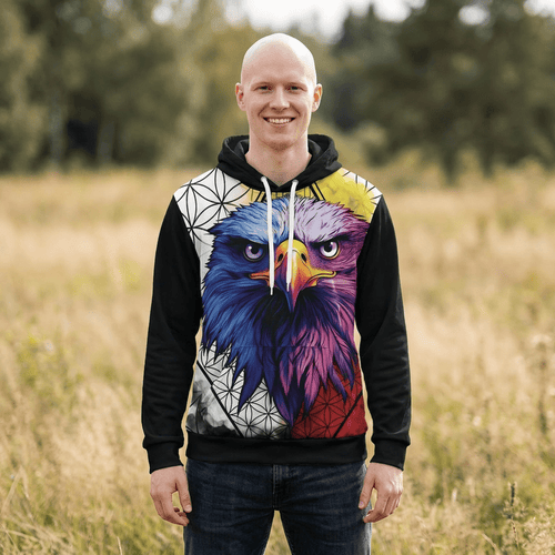 Bald Eagle Medicine Wheel Hoodie — patriotic eagle Indigenous print, front view