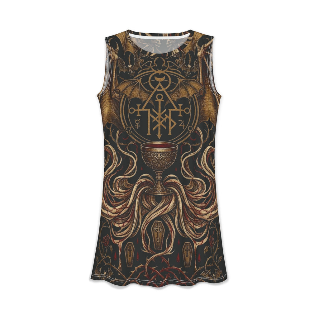 Bat Love Vampire Sigils Goth Floral Dress — bold vampire sigil floral print, front view