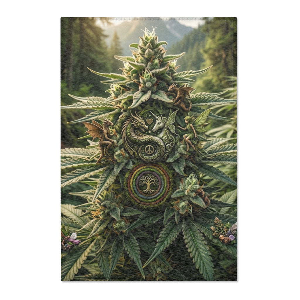 Cannabis Forest Psychedelic Area Rug — bold psychedelic cannabis forest print, top view